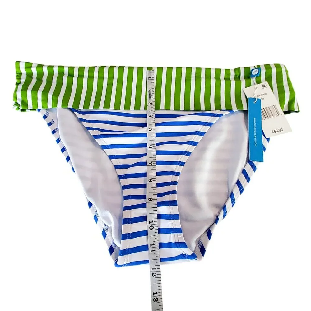 Bleu Rod Beattie Womens Striped Swim Bottoms 14 Green & Blue Foldover Waistband